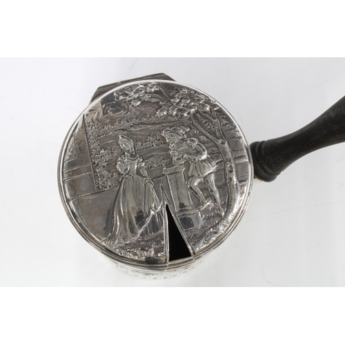 26 - Victorian silver shaving pot, London 1880, likely  Dutch Import,   hinged lid with figures and he cy... 