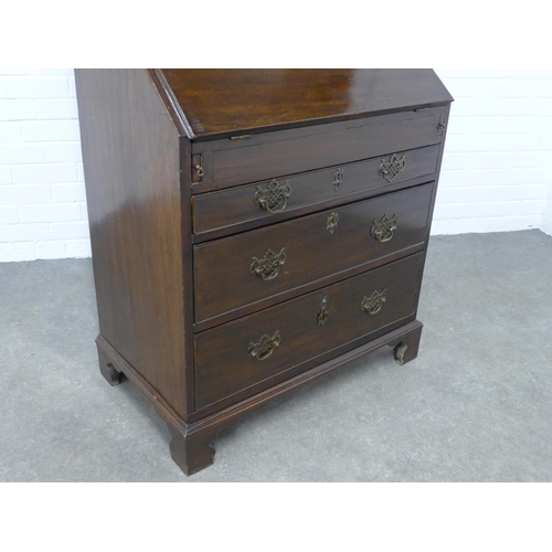 273 - Mahogany bureau bookcase , dentil cornice over a pair of astragal glazed doors with a shelved interi... 