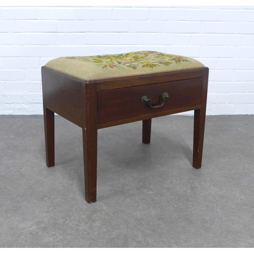 275 - Mahogany piano stool, tapestry seat, 58 x 47 x 40cm.