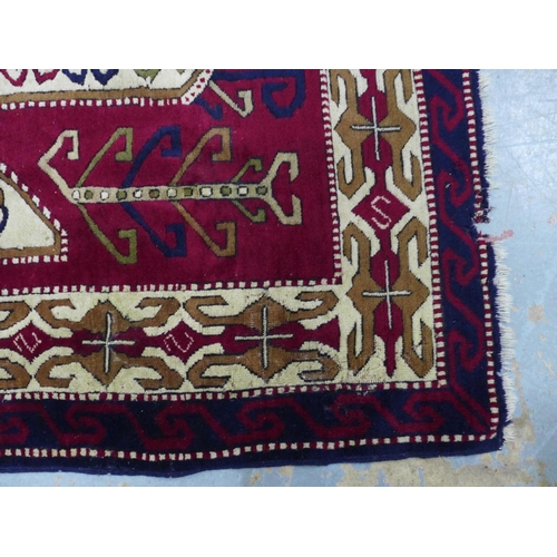 289 - Caucasian rug, blue and red field, 200 x 148cm.