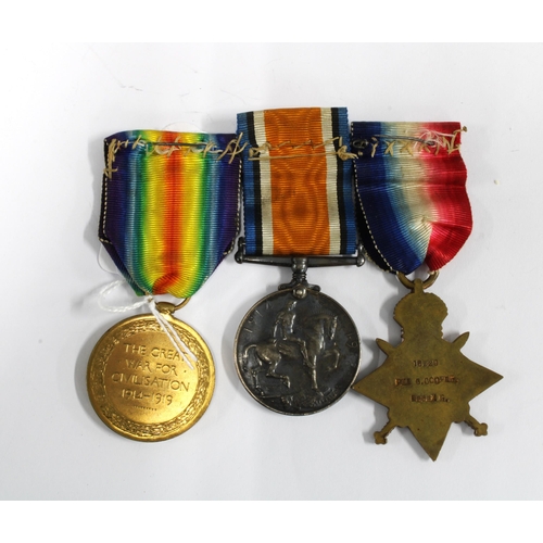 293 - WWI medal group, 16029 PTE G COOPER, ESSEX R. with ribbons (3)