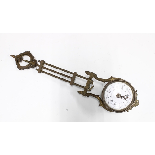 301 - Mystery clock movement, gilt metal with circular enamel dial having roman and Arabic numerals, 35cm ... 