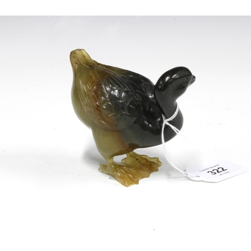 322 - Carved jadeite duck, 9cm long