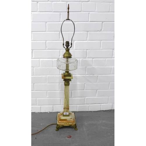 334 - Oil lamp style table lamp with hardstone base, 70cm high excluding fitting