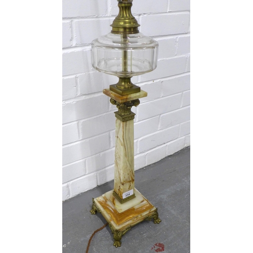 334 - Oil lamp style table lamp with hardstone base, 70cm high excluding fitting