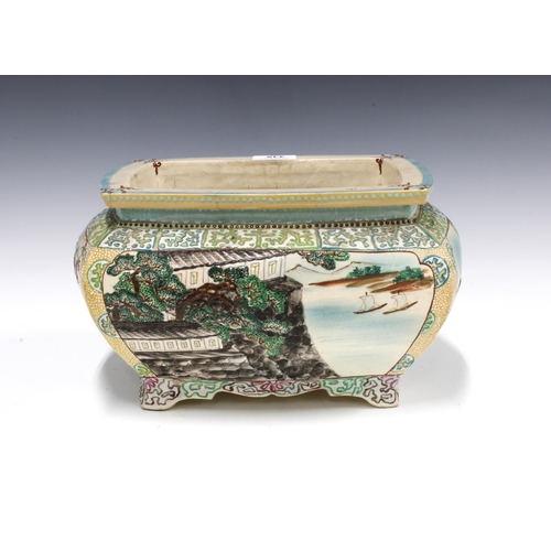 335 - Japanese earthenware planter, rectangular form with stylised feet, 31cm long