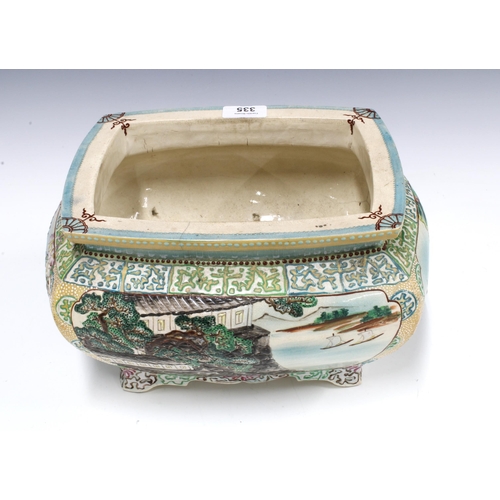 335 - Japanese earthenware planter, rectangular form with stylised feet, 31cm long