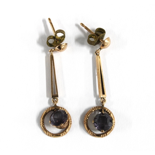 36 - A pair of unmarked yellow metal gemset drop earrings (2)