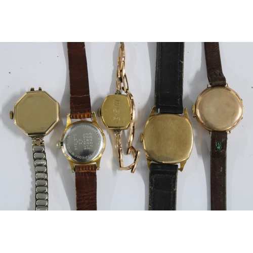 38 - Five vintage wristwatches to include a Gents 9ct gold cased wristwatch on a black leather strap, Lad... 