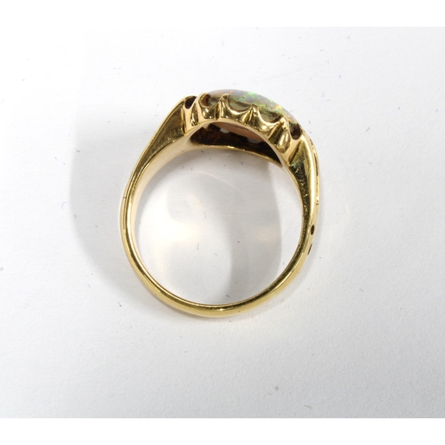 39 - Victorian 18ct gold opal ring, Birmingham 1896, (crack to the opal), size J