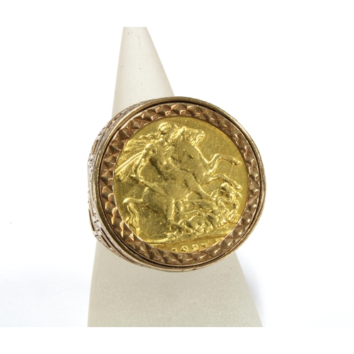 45 - George V gold sovereign, dated 1921, mounted in a 9ct gold ring  setting