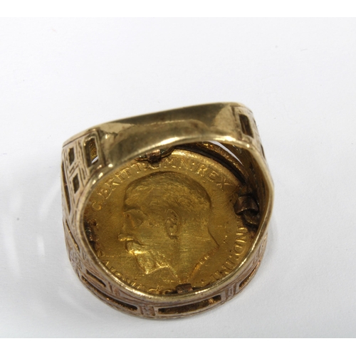 45 - George V gold sovereign, dated 1921, mounted in a 9ct gold ring  setting