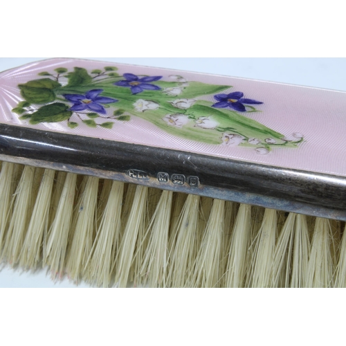 52 - George VI silver and enamel dressing table brush set, with lily of the valley pattern, London 1947, ... 