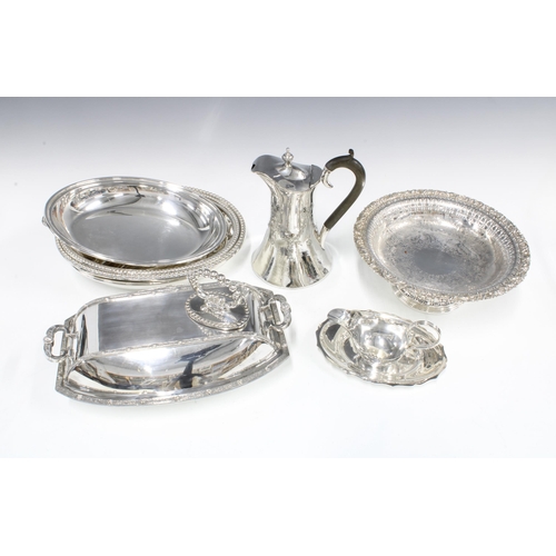 67 - A quantity of Epns and silver plate wares to include entrée dishes, coffee pot, swing handled basket... 