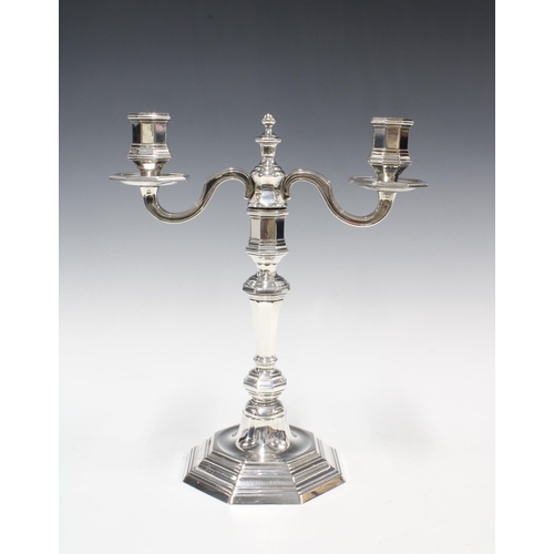 68 - Christofle silver plated candelabra on octagonal base, with personal inscription.  28cm high