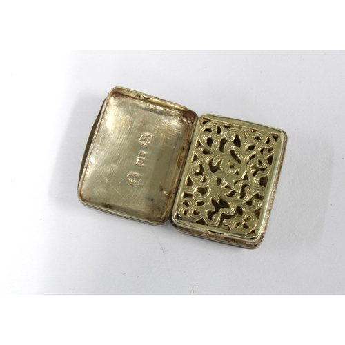 71 - William IV silver vinaigrette, silver gilt pierced grill, Thomas Freeman, Birmingham 1830, 2.5cm