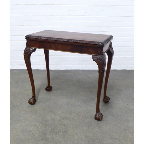 344 - Mahogany foldover card table, on acanthus carved cabriole legs ending on claw and ball feet, 79 x 74... 