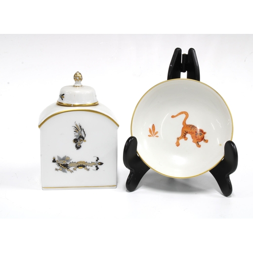 100 - Meissen pin dish from the Friends of Meissen Series, Edition 2004 and a small Meissen caddy and cove... 