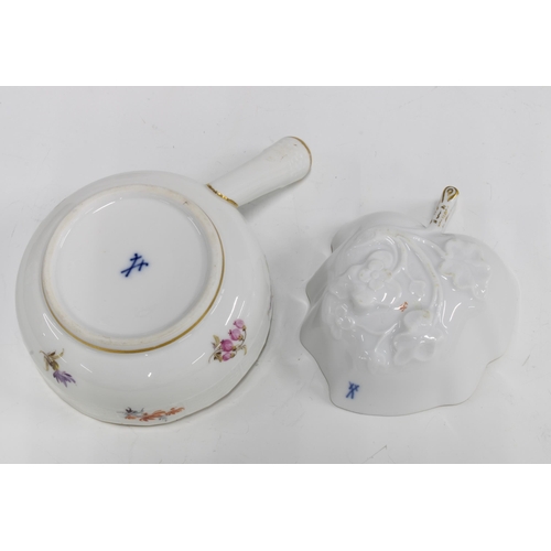 112 - Meissen miniature porcelains to include a  pickle dish, 9cm, miniature porcelain vase, 6.5cm and a p... 