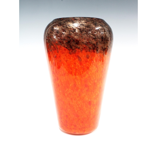 117 - Scottish art glass vase, the red and black ground with gold aventurine inclusions, Monart paper labe... 