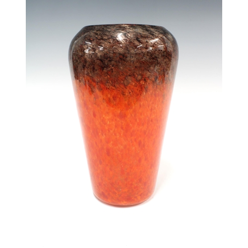 117 - Scottish art glass vase, the red and black ground with gold aventurine inclusions, Monart paper labe... 