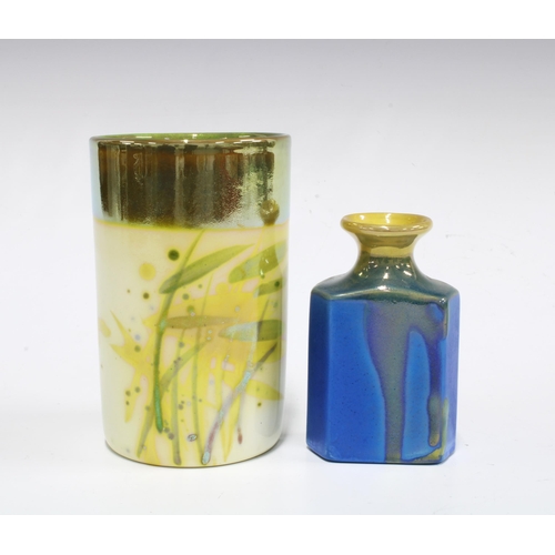 119 - MARGERY CLINTON (SCOTTISH, 1931-2005), two studio pottery lustre vases to include a small flask form... 