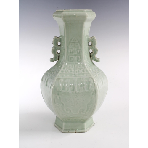 126 - Chinese celadon glazed archaic form vase, 29cm.