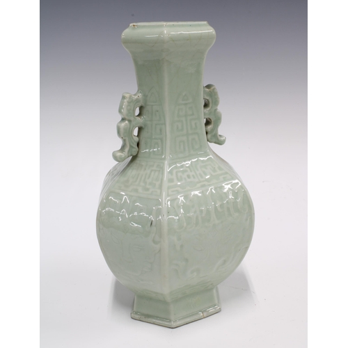 126 - Chinese celadon glazed archaic form vase, 29cm.