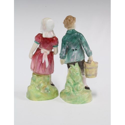 132 - Royal Doulton Jack & Jill figures HN2060 and HN2061, designed by Leslie Harradine, 14cm (2)