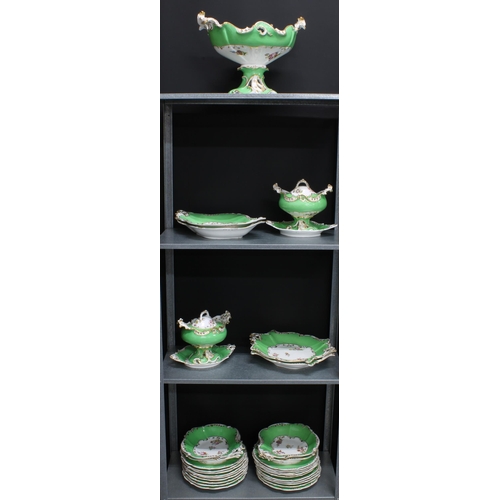 136 - 19th century dessert service, green and white ground with handpainted floral sprays to include a set... 