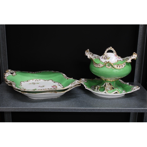 136 - 19th century dessert service, green and white ground with handpainted floral sprays to include a set... 