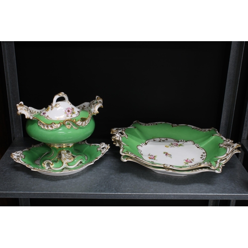 136 - 19th century dessert service, green and white ground with handpainted floral sprays to include a set... 