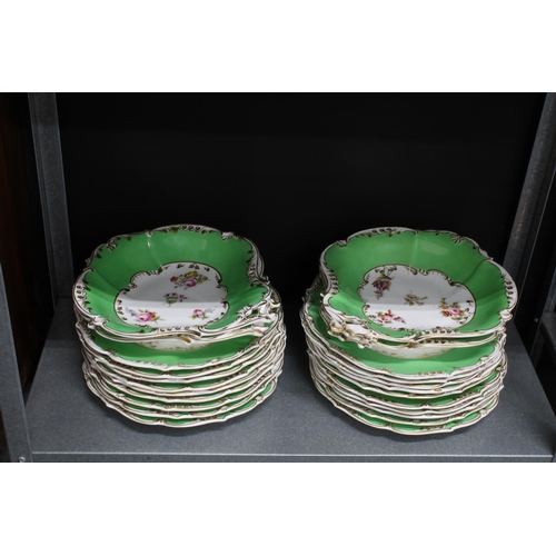 136 - 19th century dessert service, green and white ground with handpainted floral sprays to include a set... 