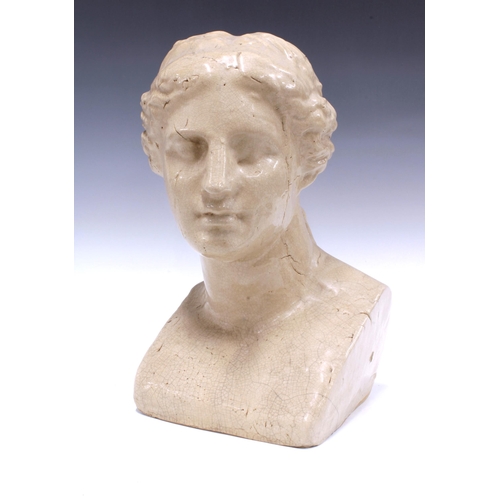 150 - An art pottery crackle glazed stoneware female bust, 43cm