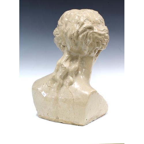 150 - An art pottery crackle glazed stoneware female bust, 43cm