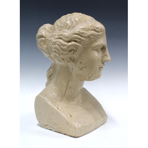 150 - An art pottery crackle glazed stoneware female bust, 43cm