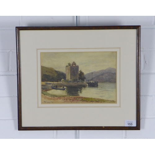 153 - W. YOUNG, watercolour of a quayside loch, signed and dated '79, framed under glass, 25 x 17cm