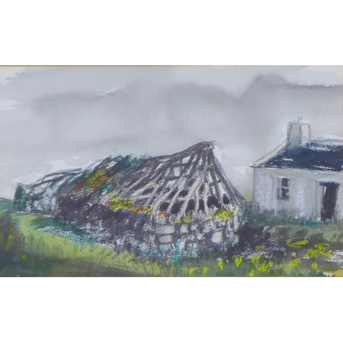 154 - JAMES MILLER, pastel on paper of a croft, signed and framed under glass, 29 x 18cm