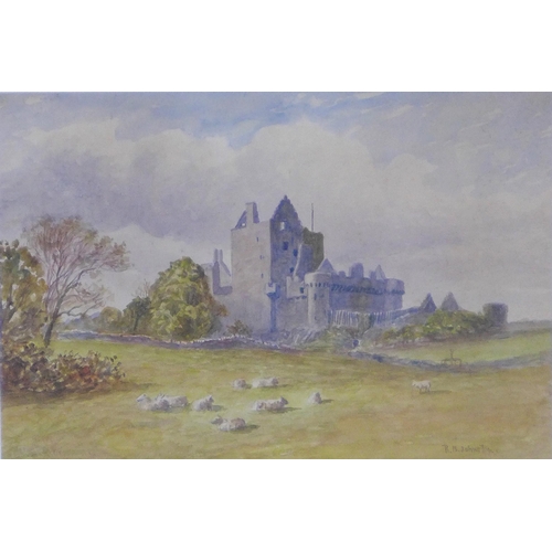 155 - R.B JOHNSTON, CRIAGMILLAR CASTLE, watercolour on paper, signed and framed under glass, 26 x 17cm