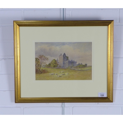 155 - R.B JOHNSTON, CRIAGMILLAR CASTLE, watercolour on paper, signed and framed under glass, 26 x 17cm