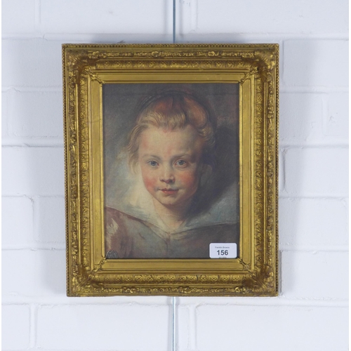 156 - 19TH CENTURY studio photograph of an oil portrait of a young girl, under glass within an ornate gilt... 