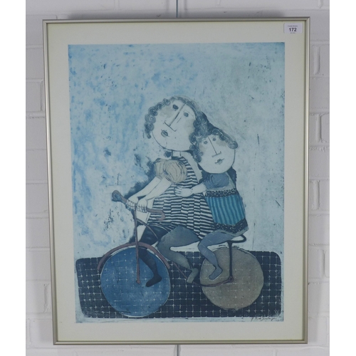 172 - Framed mid century print, under glass, 57 x 72cm including frame