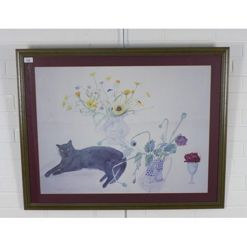 175 - ELIZABETH BLACKADDER DBE RA RSA RSW RGI DLitt (SCOTTISH 1931 - 2021) coloured print of a cat, framed... 