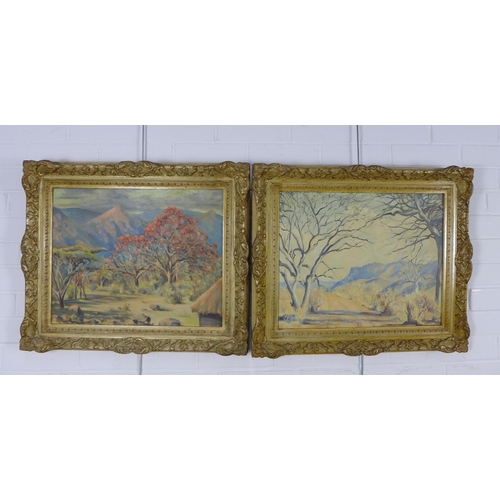 176 - FM EDWARDS, a pair of landscape oil on canvas board panels, signed, within ornate moulded frames, 50... 