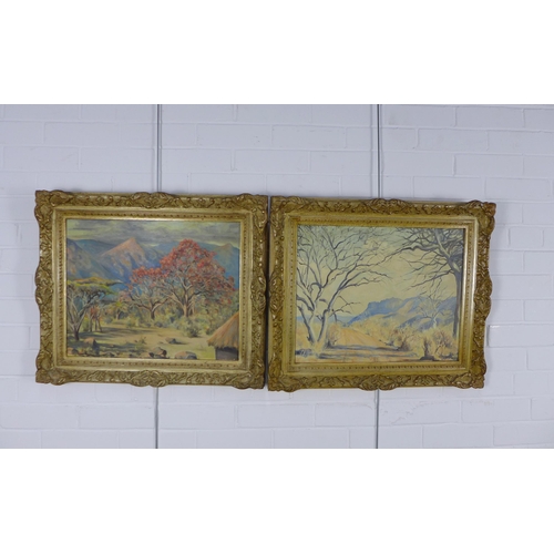 176 - FM EDWARDS, a pair of landscape oil on canvas board panels, signed, within ornate moulded frames, 50... 