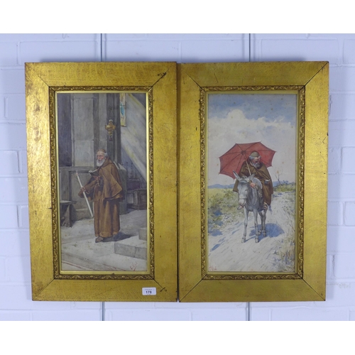 178 - EDOUARDO VITALI (19th century) two watercolours of Monks, signed and framed under glass, 50 x 25cm (... 