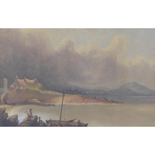 180 - 19TH CENTURY SCHOOL, UNTITLED SHORE SCENE, watercolour on paper, signed indistinctly bottom right, f... 