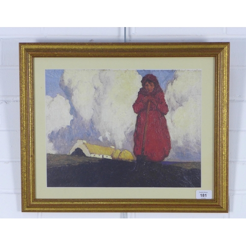 181 - THE POTATO DIGGER, PAUL HENRY, coloured print, framed under glass, 37 x 29cm