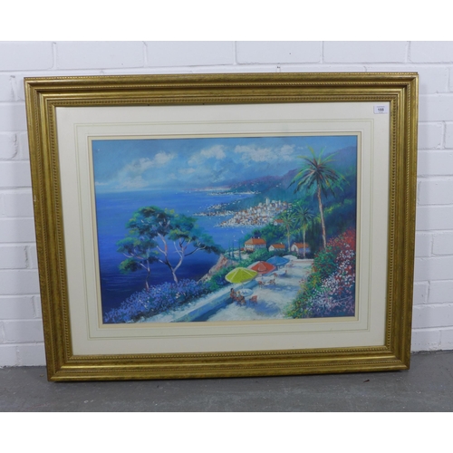 188 - CONTINENTAL SCHOOL, untitled pastel of a Riviera café bar, signed indistinctly and framed under glas... 