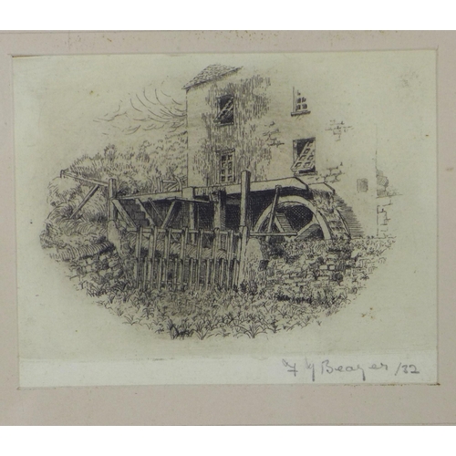 193 - Small engraving of a water mill, signed indistinctly and framed under glass, 12 x 10cm